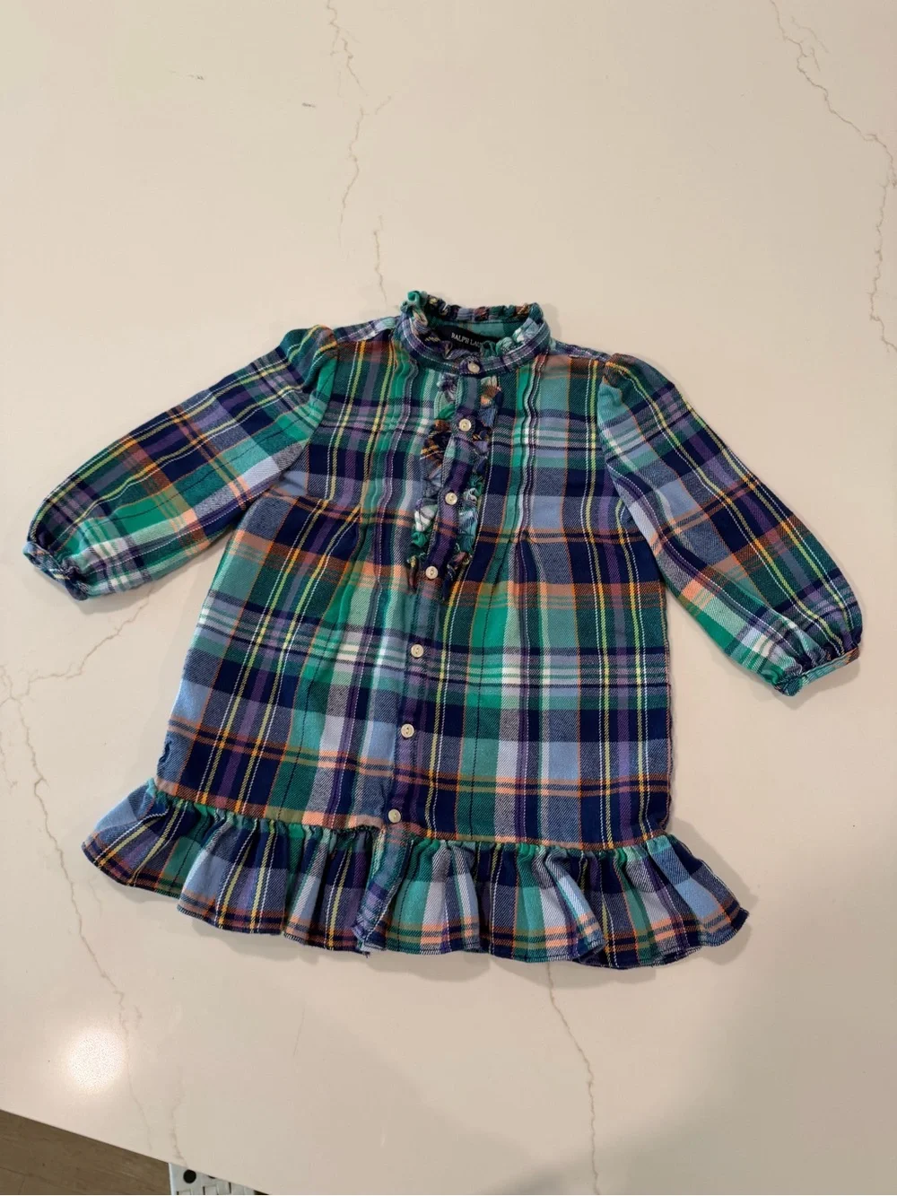 Ralph Lauren Plaid Dress in Navy, Green, Light Blue